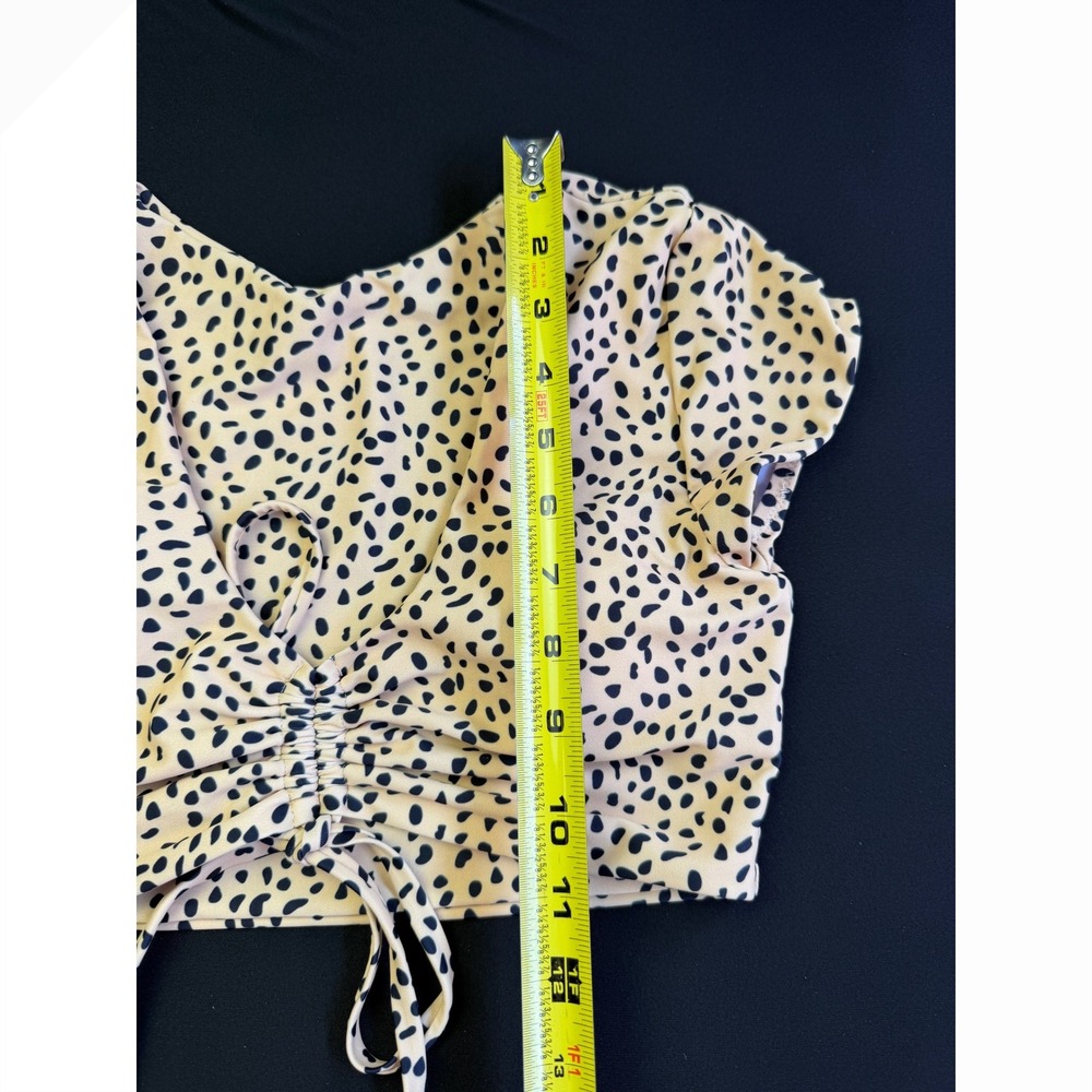 Zaful Small 4 Bikini Set Tan Black Cheetah Print Ruched Crop Top Side Tie Resort - Picture 10 of 11